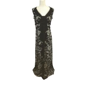 Nanette Lepore Marry me dress size 10 silk long maxi black /blue special floral